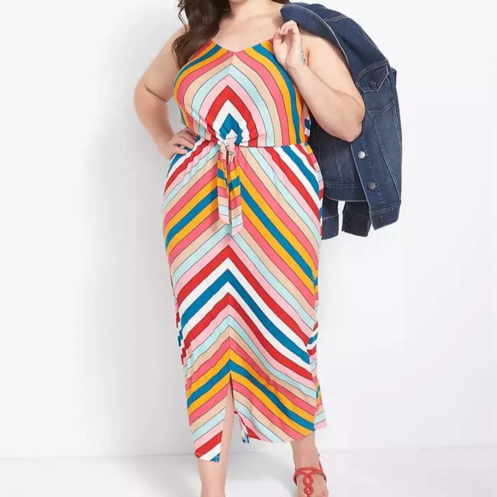 Lane Bryant Multicolor Chevron Knot Detail Midi Dress